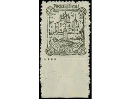 1941, Stadtwappen 20 Kopeken und Kathedrale von Pleskau 60 Kopeken schwarz, je gezähnter Probedruck mit Oberrand auf weißem P