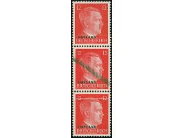 Hitler 12 Pfennig, senkrechter Dreierstreifen, alle Marken auf geklebter Papierbahn, die mittlere Marke mit schwarzem Annulie