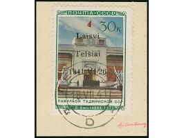 1941, Taschikische SSR 30 Kopeken, Aufdrucktype I, Aufdruckfeld 26, sauber mit Stempel “TELSIAI 18.VII.41” auf Briefstück, ta