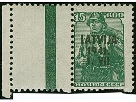 1941, Arbeiter 15 Kopeken dunkelgraugrün, links mit komplett gezähntem Leerfeld in Markengröße, postfrisch, tadellos, sign. K