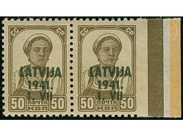 1941, Arbeiter 50 Kopeken braun, waagerechtes Paar mit rechtem Seitenrand, rechts ungezähnt, postfrisch, sehr selten, tadello