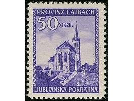 1945, Ansichten aus Slowenien Kapitelkirche in Rudolfswert 50 Centesimi dunkelviolett, mit Plattenfehler “Farbstrich rechts v
