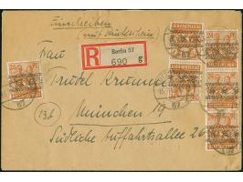 Band auf Arbeiter 24 Pfg. im senkrechten Dreierstreifen und Paar sowie Einzelmarke je mit Stempel “BERLIN W57 15.7.48" als ta