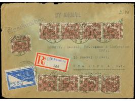 Netz auf Arbeiter 60 Pfg. karminbraun, zwei senkrechte 4er-Streifen und Einzelwert je mit Stempel “BREMEN 28.8.48” als tarifg