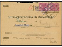 Netz auf Arbeiter 40 Pfg. im senkrechten Paar mit violettem L2 “Frankfurt (M)1 Zeitungsabteilung” als richtig frankierte Gebü