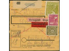 Taube 1 M. im 6er-Block, senkrechten Paar und Dreierstreifen sowie zwei Einzelmarken in Mischfrankatur mit 40 Pfg. und Ziffer