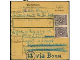 Ziffer 6 Pfg., 20 Werte mit Stempel “KREIENSEN 24.6.46” als Mehrfachfrankatur vorder- und rückseitig auf Paketkarte mit Posts