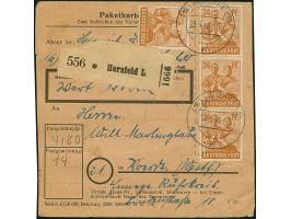 Arbeiter 24 Pfg., 20 Werte mit Stempel “HERSFELD 18.3.48” vorder- und rückseitig auf Paketkarte nach Voerde mit Ankunftsstemp