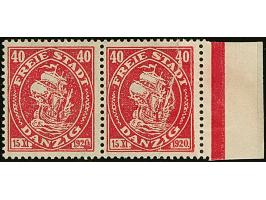 1921, Kogge 40 Pfennig, waagerechtes Seitenrandpaar,mit geklebter Papierbahn bei der rechten Marke und dem Seitenrand, postfr