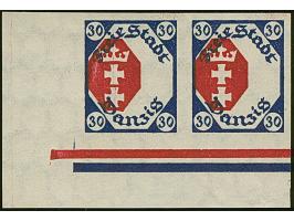 1921, Staatswappen 30 Pfennig, waagerechtes Paar aus der linken unteren Bogenecke, ungezähnt mit verschobenem Mittelstück, po