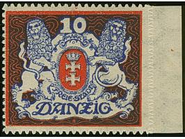 1921, Großes Staatswappen 10 Mark, ohne Rosettenunterdruck, rechtes Seitenrandstück, postfrisch, tadellos, Kurzbefund Soeckni