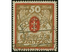 1922, Großes Staatswappen 50 Mark rot/gold mit stehendem Wasserzeichen, farbfrisch und gut durchstochen, sauber und klar, zei