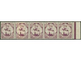 1923, Flugpost 60 Pfennig, waagerechter 5er-Streifen mit rechtem Seitenrand, die zweite Marke von links auf geklebter Papierb