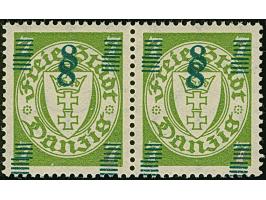 1934, 8 auf 7 Pfennig, waagerechtes Paar, doppelter, dunkelblaugrüner Aufdruck, postfrisch, tadellos, private Signatur und Fo