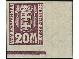 1923, Staatswappen 20 Mark, ungezähnt, ohne Aufdruck, stehendes Wasserzeichen, aus der rechten unteren Bogenecke, postfrisch 