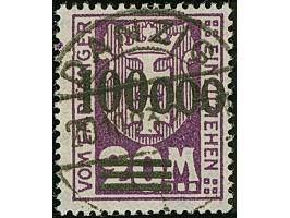 1923, 100000 auf 20 Mark, glänzender Aufdruck, farbfrisch und gut gezähnt, sauber und klar, zeitgerecht gestempelt “DANZIG 20