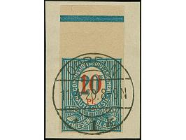 1920, Aufdruck-Provisorien 10 Pf. auf 20 Pfennig preußischblau, Aufdrucktype IIIa, ungezähntes Oberrandstück mit &nbsp;Zwisch