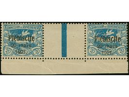 1921, Plebiscite 20 Pfennig kobaltblau, waagerechtes Zwischenstegpaar mit Unterrand, sauber ungebraucht, tadellos, sehr selte