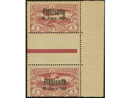 1921, Plebiscite 1 Mark, senkrechtes Zwischenstegpaar mit rechtem Seitenrand, postfrisch, oben in der Zähnung gefaltet, tadel