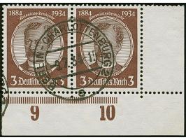 1934, Kolonialgedenkfeier 3 Pfg. dunkelrötlichbraun/siena im waagerechten Paar aus der rechten unteren Bogenecke mit sehr kla