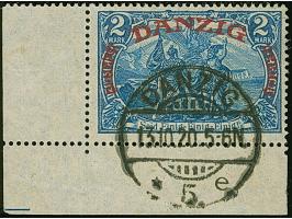 großer Innendienst 2 M. aus der linken unteren Bogenecke (Feld 17) mit klarem Stempel “DANZIG *5r 13.10.20”, in tadelloser Er
