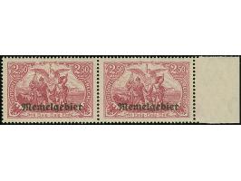 1920, Germania 2,50 Mark rotlila, waagerechtes Seitenrandpaar, die linke Marke mit Urmarkenplattenfehler “oberer Rahmen über 