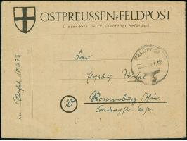 Ostpreussen-Feldpostfaltbrief mit Normstempel “d 28.3.45” und Absendervermerk mit Feldpostnummer “10673” (= Kommando 69. Inf.