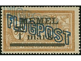 1921, Flugpost 1 mark auf 50 Centimes dunkelgrün/grauultramarin auf weißem Papier, doppelter Aufdruck, mit Urmarkenplattenfeh