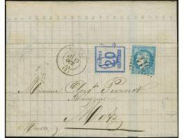 1870, 20 C. grauultramarin, Spitzen nach oben, sauber mit seltener blauer Entwertung durch Taxstempel “20” (einfache Gewichts