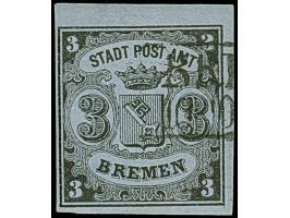 1855, 3 Grote auf blaugrau, Type I, senkrecht gestreiftes Papier, mit "Bogen über der Krone", sehr farbfrisch und voll- bis b