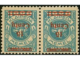 1923, 24-Werte 15 Centu auf 1000 Markiu, kopfstehender Aufdruck, waagerechte Paar, sauber ungebraucht, winzig angetrennt, son