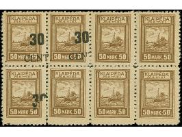 1923, Angliederung des Memellandes 30 Centu auf 50 Mark, 8er-Block, durch Bogenumschlag vorder- und rückseitig mit Aufdruck, 