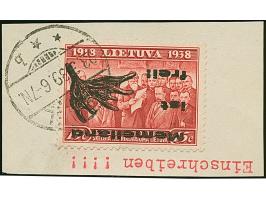 1939, Elchschaufel 15 Centu, kopfstehender Aufdruck in Type II, sauber mit Stempel “MEMEL 23.3.39” auf Briefstück, tadellos, 