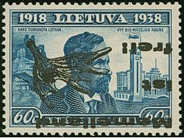 1939, Elchschaufel 30 Centu, kopfstehender Aufdruck in Type I mit Aufdruckfehler “t von ist oben gespalten”, Aufdruckfeld 60,