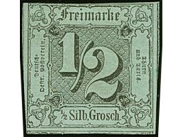 ½ Sgr. auf auf meergrün, schöne tiefe Farbe, links oben gering berührt, sonst voll- bis meist überrandig, ungebraucht mit Ori