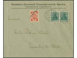 1919, Aufdrucktype I: Germania 5 Pfennig schwärzlichbläulichgrün, waagerechtes Paar zusammen mit Lettland 5 Kopen rot mit Ste