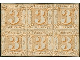 1862, 3 Sgr. gelbbraun im waagerechten 6er-Block, voll- bis breitrandig und farbfrisch, postfrisch, tadellos.