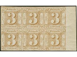 1862, 3 Sgr. ockerbraun im waagerechten 6er-Block, voll- bis überrandig, rechts mit ca. 10 mm Bogenrand, &nbsp;, postfrisch m