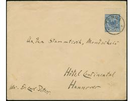 20 Pfg. ultramarin mit zentrischem Stempel "TANGA 21/3 92" auf Briefkuvert mit vorderseitigen Absendervermerk "Dr. Carl Peter