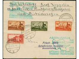 1933, Explosionsunglück Neunkirchen 60 C. – 5 Fr. kpl. mit Zufrankatur auf Zeppelinbrief zur Saargebietsfahrt (Sieger 218 C) 