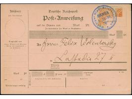 Danzig-Hansa: 1890, zwei Briefe, zwei Streifbänder und eine Reichspost-Anweisung als Postkarte mit Text, jeweils mit diversen