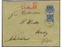 1893, waagerechter Aufdruck, 10 P. im senkrechten Paar auf R-Brief von "LANGENBURG 19/11 96" nach Niesky, mit Transit- und An