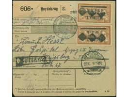 1920, 1 mark auf 50 Centimes, weißes Papier, zwei Einzelwerte, sauber mit Korkstempel und nebengesetztem Aufgabestempel “HEYD