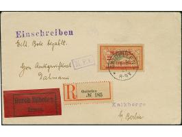 1920, 3 mark auf 2 franc rötlichorange/hellgrünlichblau auf GC-Papier, farbfrisch und gut gezähnt, sauber mit klarem EKr. “GA