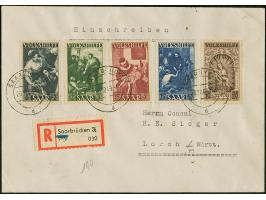 1949, Volkshilfe 8-50 Fr. kpl. auf R-Fernbrief FDC von “SAARBRÜCKEN 3 20.12.49” an Sieger/Lorch mit Ankunftsstempel, Marken t