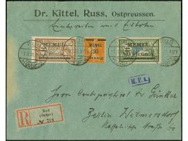 1920, 80 pfennig auf 45 Centime schwärzlicholivgrün mit Zufrankatur mit Stempel "Ruß -1.11.20" auf portogerechtem Eil-R-Brief