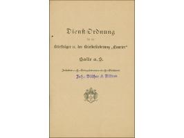 Halle/Saale-Courier: 1892, Dienst-Ordnung für die Briefträger der Briefbeförderung Courier mit violettem L1 “Inh. Blüher &amp