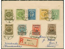 1923, Wappenreiter 300 Mark und Hafenjubiläum 200 und 3000 Mark, mit Mark und Centu-Zufrankatur mit Stempel “KLAIPEDA 7.VI.23