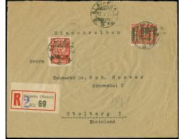 1923, 60 Centu auf 50 Mark auf 25 Centu dunkelzinnoberrot, sauber mit Stempel “KLAIPEDA 2 17.V.24” auf portogerechtem R-Brief