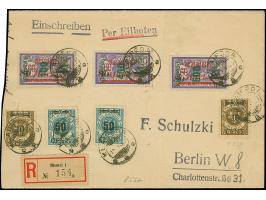 1923, 100-500 Mark auf 80 Mark auf 1,25 Mark, mit Zufrankatur mit Stempel "KLAIPEDA 15.V.23" auf R-Brief nach Berlin, Brief l